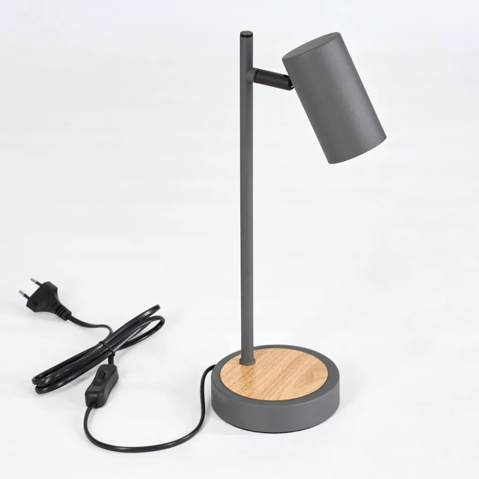 Lampe De Table Javel Gris, Couleur Bois, Noir, 1 Lumiere