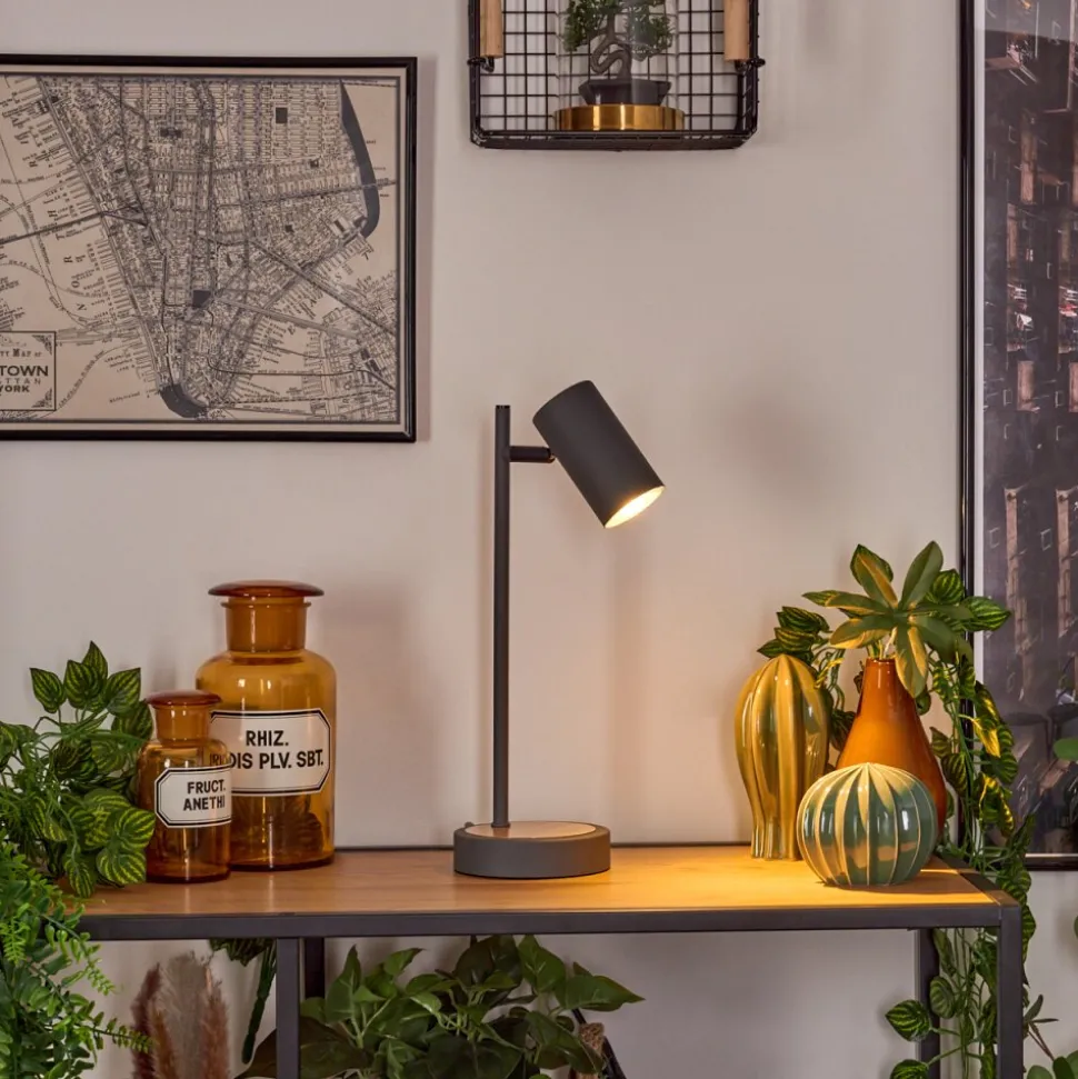 Lampe De Table Javel Gris, Couleur Bois, Noir, 1 Lumiere
