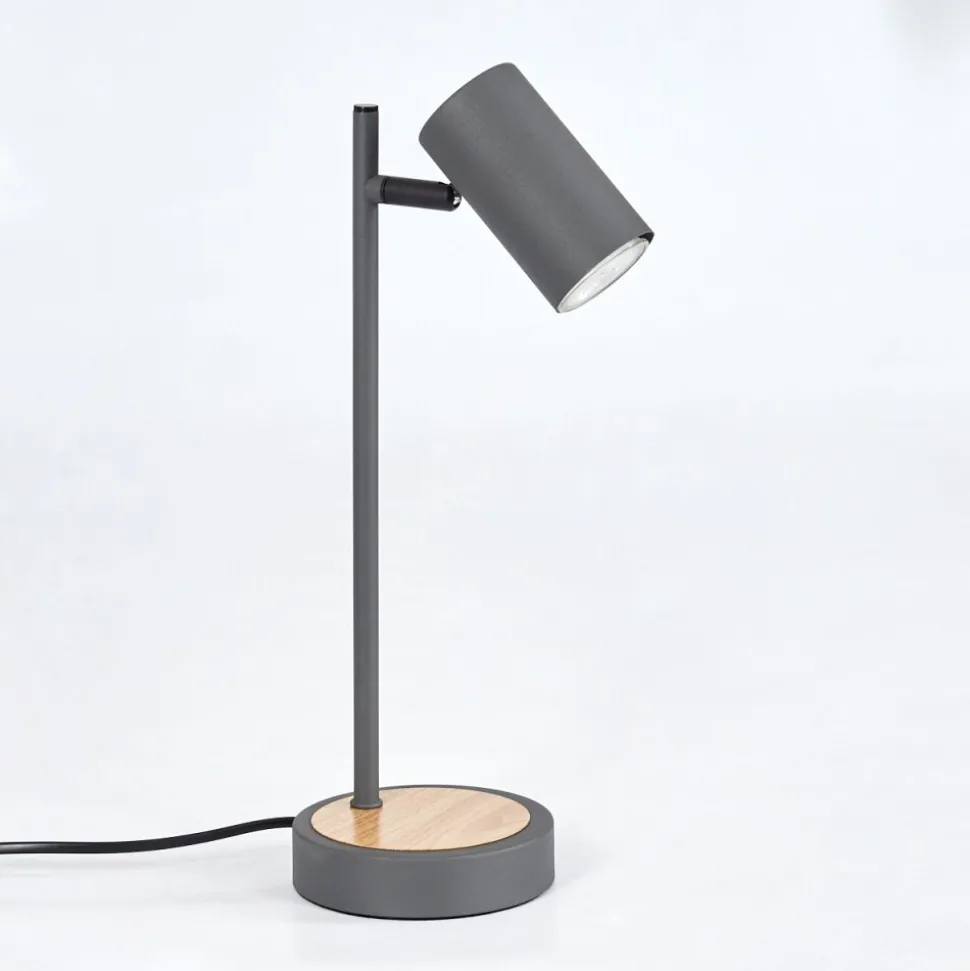 Lampe De Table Javel Gris, Couleur Bois, Noir, 1 Lumiere