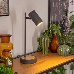 Lampe De Table Javel Gris, Couleur Bois, Noir, 1 Lumiere