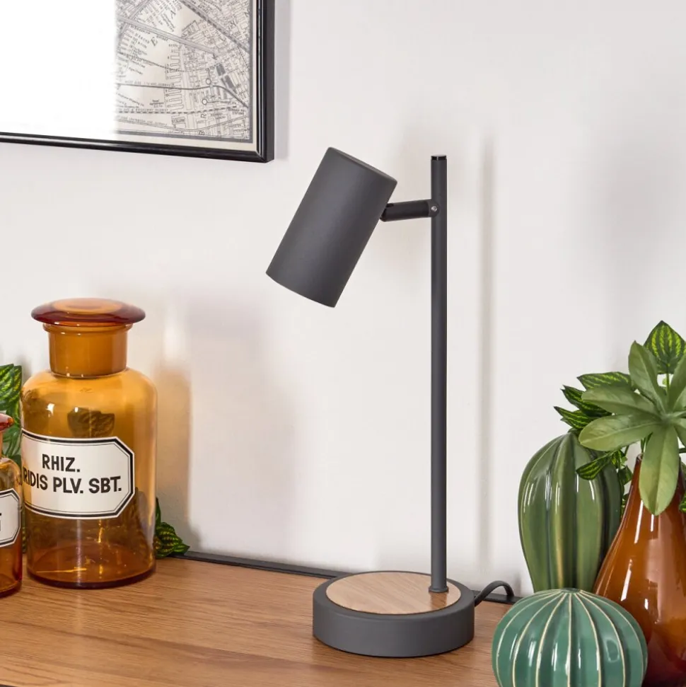 Lampe De Table Javel Gris, Couleur Bois, Noir, 1 Lumiere