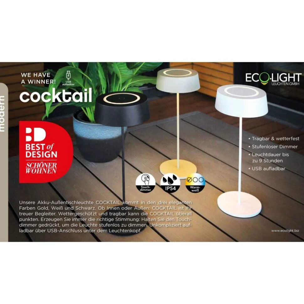 Lampe De Table Lutec Cocktail Led Noir, 1 Lumiere