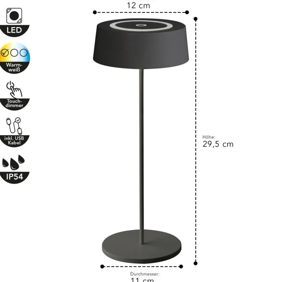Lampe De Table Lutec Cocktail Led Noir, 1 Lumiere