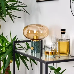 Lampe De Table Maoro Vert, Laiton, 1 Lumiere