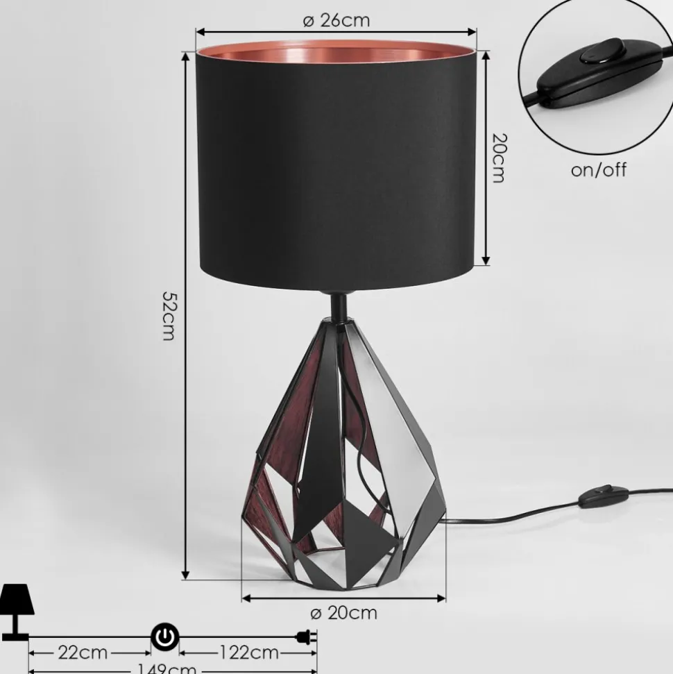 Lampe De Table Marang Cuivre, Noir, 1 Lumiere