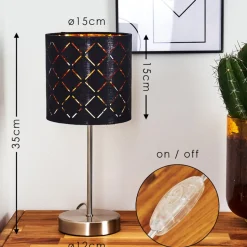 Lampe De Table Meldal Nickel Mat, Noir, 1 Lumiere