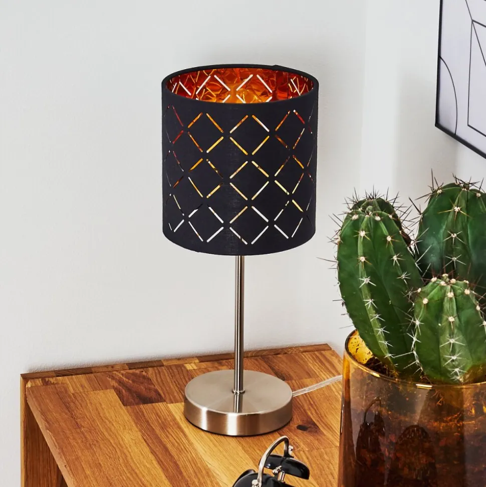Lampe De Table Meldal Nickel Mat, Noir, 1 Lumiere