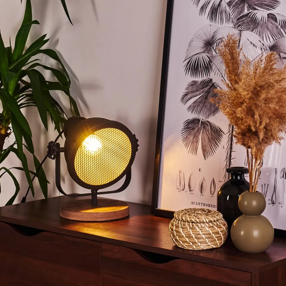 Lampe De Table Ogho Bois Fonce, Noir, 1 Lumiere