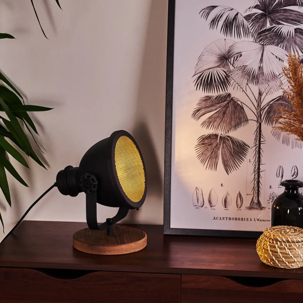 Lampe De Table Ogho Bois Fonce, Noir, 1 Lumiere