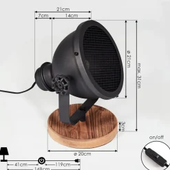 Lampe De Table Ogho Bois Fonce, Noir, 1 Lumiere