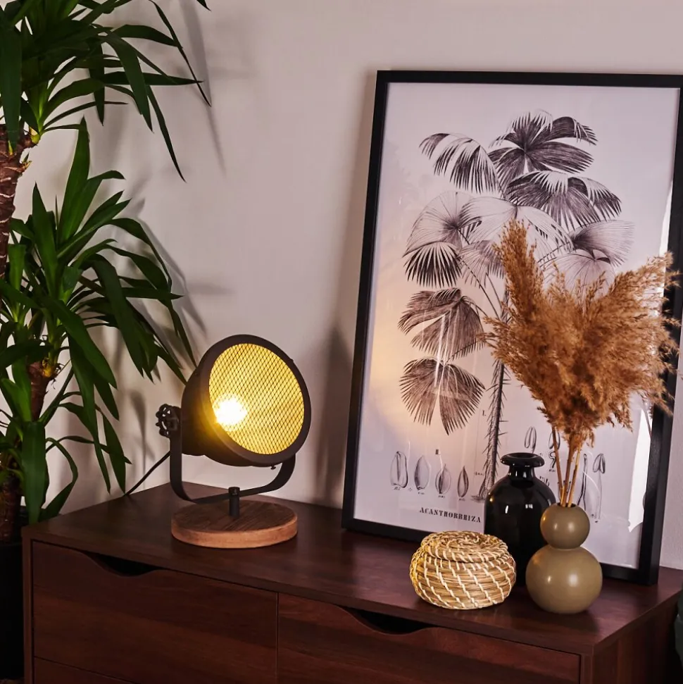 Lampe De Table Ogho Bois Fonce, Noir, 1 Lumiere