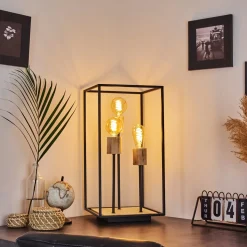 Lampe De Table Salla Bois Clair, Noir, 3 Lumieres