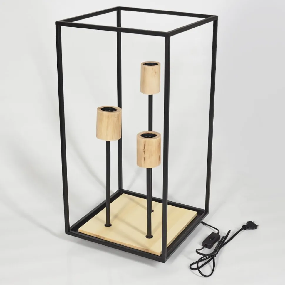 Lampe De Table Salla Bois Clair, Noir, 3 Lumieres