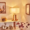 Lampe De Table Sangineto Bois Fonce, Nickel Mat, Blanc, 2 Lumieres