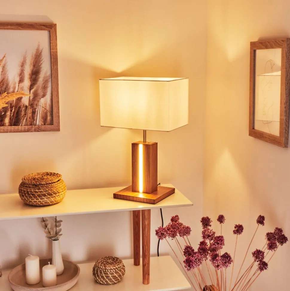 Lampe De Table Sangineto Bois Fonce, Nickel Mat, Blanc, 2 Lumieres