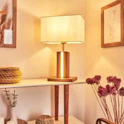 Lampe De Table Sangineto Bois Fonce, Nickel Mat, Blanc, 2 Lumieres