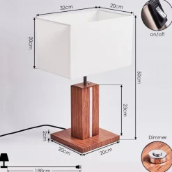 Lampe De Table Sangineto Bois Fonce, Nickel Mat, Blanc, 2 Lumieres