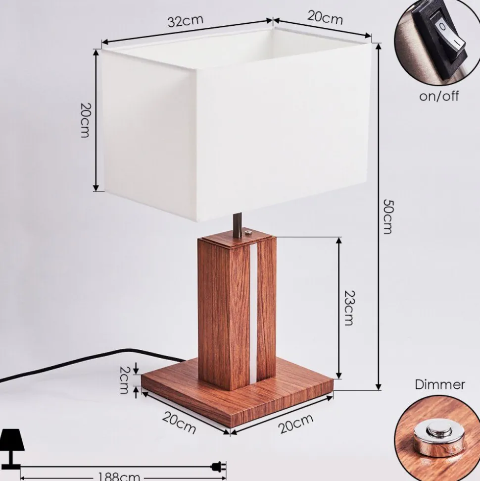 Lampe De Table Sangineto Bois Fonce, Nickel Mat, Blanc, 2 Lumieres