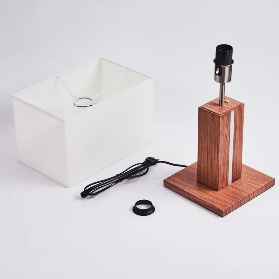 Lampe De Table Sangineto Bois Fonce, Nickel Mat, Blanc, 2 Lumieres