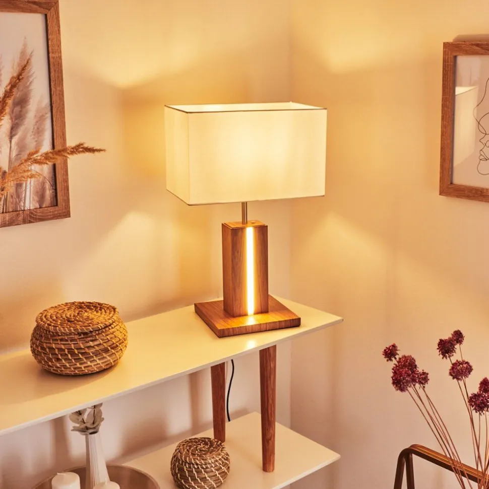 Lampe De Table Sangineto Bois Fonce, Nickel Mat, Blanc, 2 Lumieres