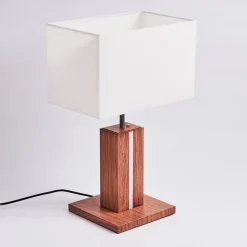 Lampe De Table Sangineto Bois Fonce, Nickel Mat, Blanc, 2 Lumieres