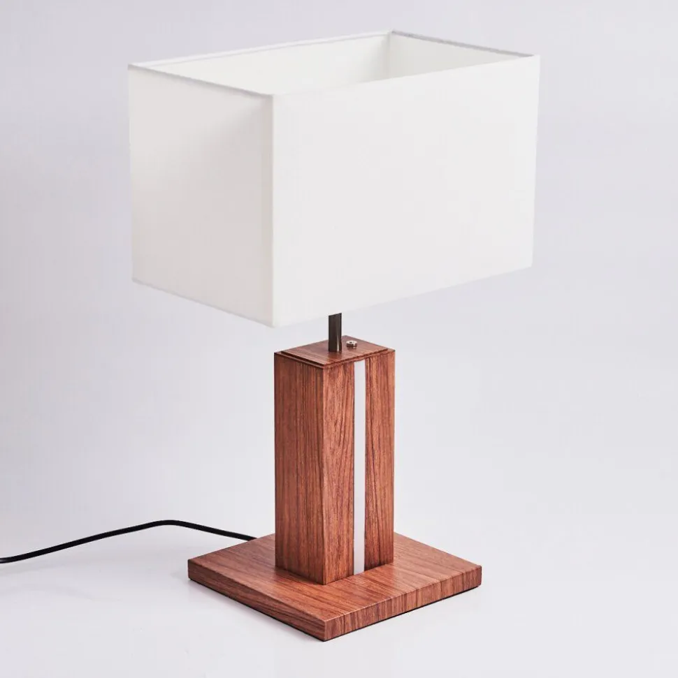 Lampe De Table Sangineto Bois Fonce, Nickel Mat, Blanc, 2 Lumieres