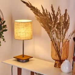 Lampe De Table Shiburg Bois Fonce, Argente, 1 Lumiere