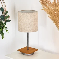 Lampe De Table Shiburg Bois Fonce, Argente, 1 Lumiere