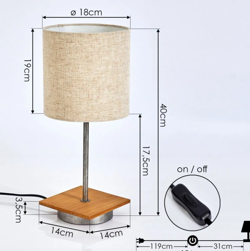 Lampe De Table Shiburg Bois Fonce, Argente, 1 Lumiere