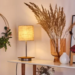 Lampe De Table Shiburg Bois Fonce, Argente, 1 Lumiere