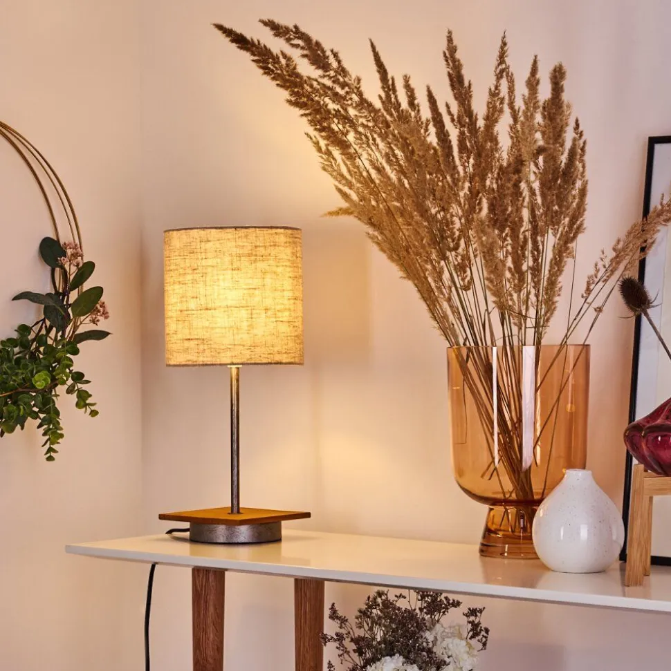 Lampe De Table Shiburg Bois Fonce, Argente, 1 Lumiere