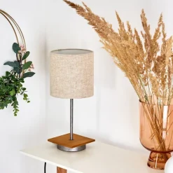 Lampe De Table Shiburg Bois Fonce, Argente, 1 Lumiere