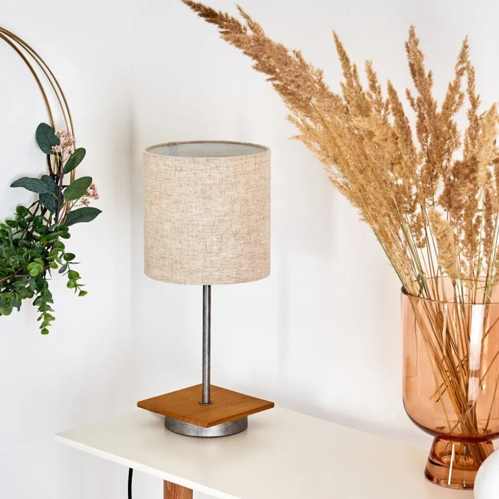 Lampe De Table Shiburg Bois Fonce, Argente, 1 Lumiere