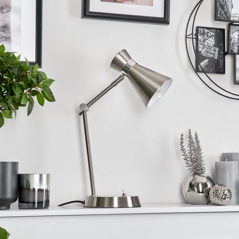 Lampe De Table Vijes Chrome, Nickel Mat, 1 Lumiere