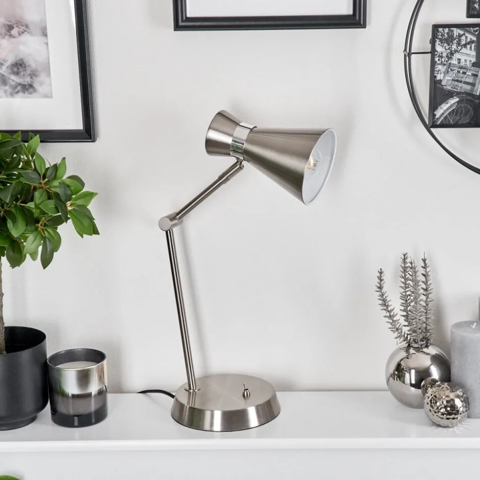 Lampe De Table Vijes Chrome, Nickel Mat, 1 Lumiere