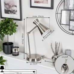 Lampe De Table Vijes Chrome, Nickel Mat, 1 Lumiere