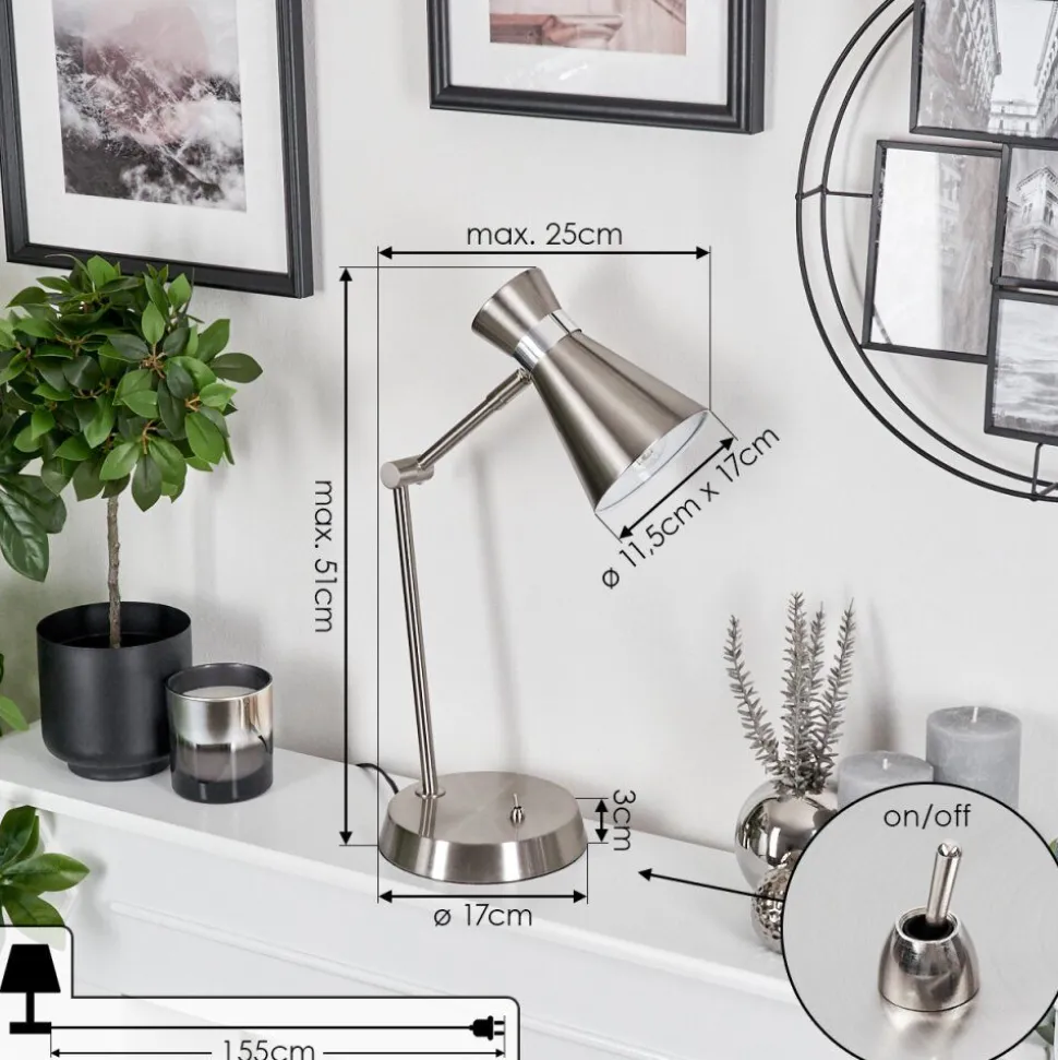 Lampe De Table Vijes Chrome, Nickel Mat, 1 Lumiere