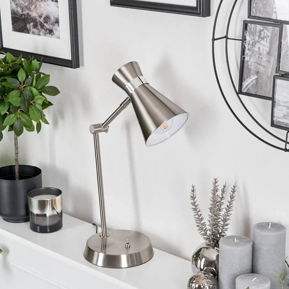 Lampe De Table Vijes Chrome, Nickel Mat, 1 Lumiere