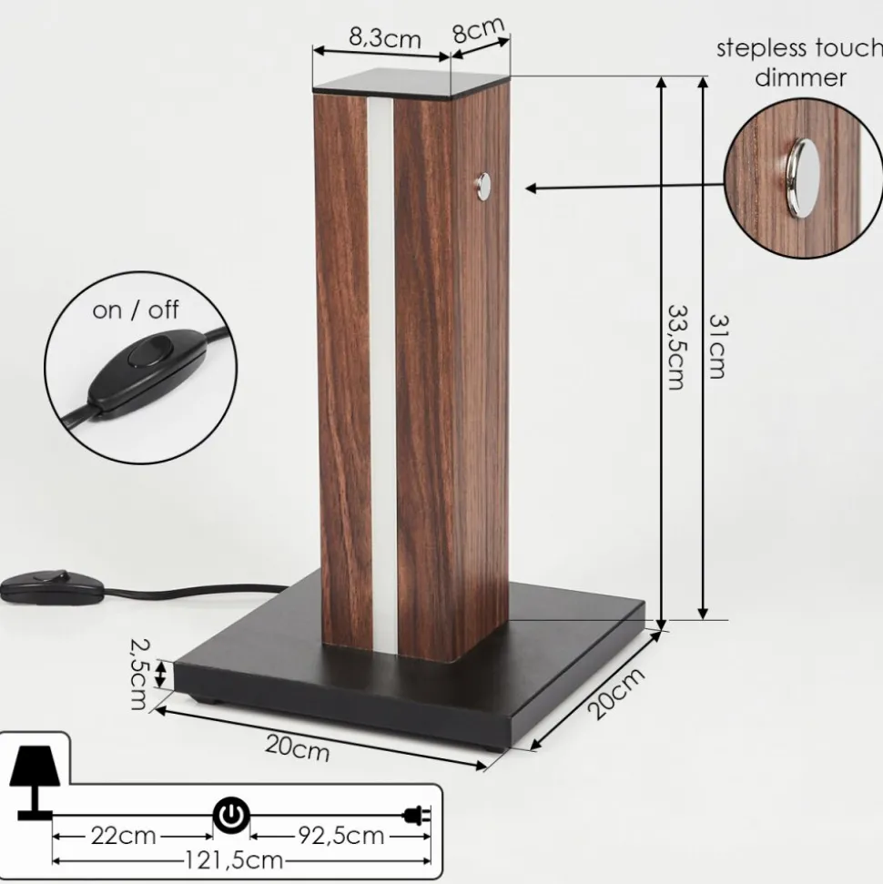 Lampe De Tablekyneton Led Bois Fonce, Noir, 1 Lumiere