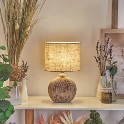 Lampe De Tablelahnus Brun, Couleur Bois, Blanc, 1 Lumiere