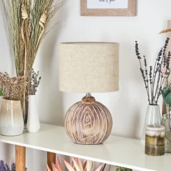 Lampe De Tablelahnus Brun, Couleur Bois, Blanc, 1 Lumiere