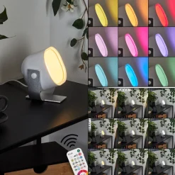 Lampe De Tableledo Argente, 1 Lumiere, Telecommandes, Changeur De Couleurs