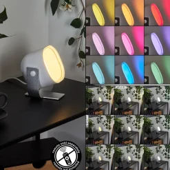 Lampe De Tableledo Argente, 1 Lumiere, Changeur De Couleurs