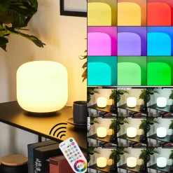 Lampe De Tableloural Led Nickel Mat, 1 Lumiere, Telecommandes, Changeur De Couleurs
