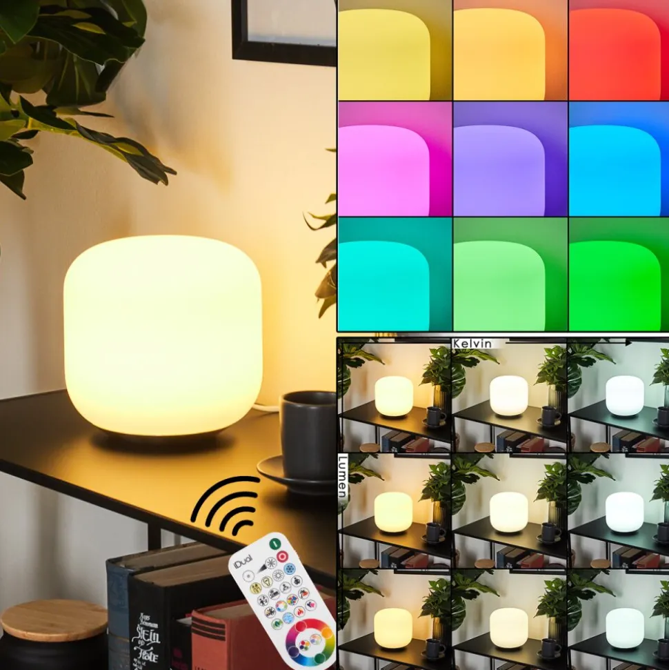 Lampe De Tableloural Led Nickel Mat, 1 Lumiere, Telecommandes, Changeur De Couleurs