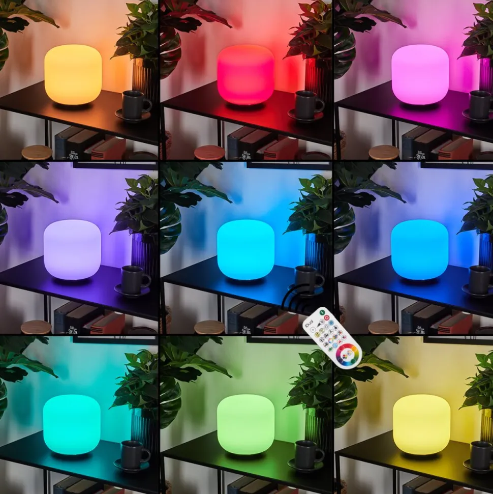 Lampe De Tableloural Led Nickel Mat, 1 Lumiere, Telecommandes, Changeur De Couleurs
