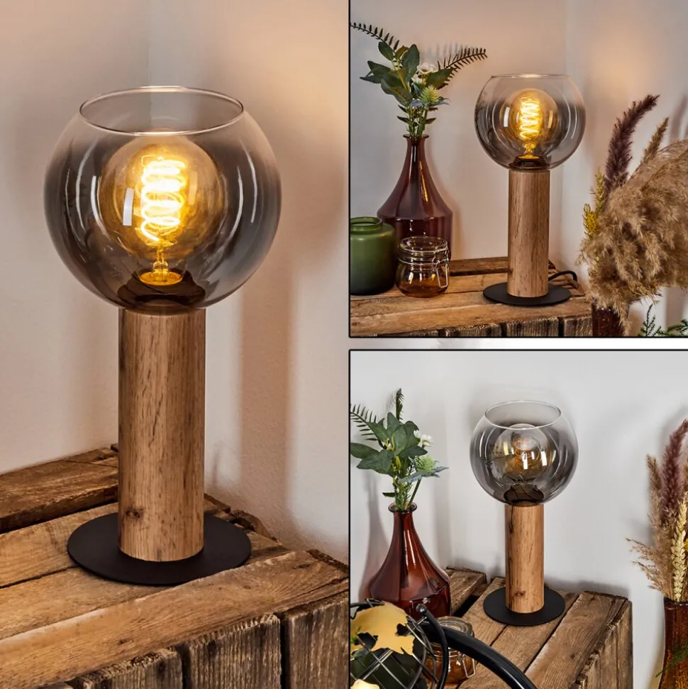 Lampe De Tablevouhet Brun, Couleur Bois, Noir, 1 Lumiere