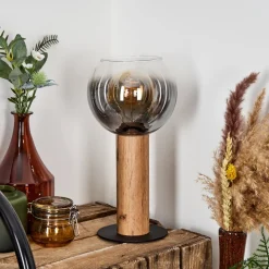 Lampe De Tablevouhet Brun, Couleur Bois, Noir, 1 Lumiere