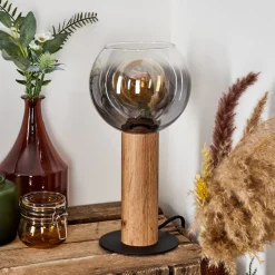 Lampe De Tablevouhet Brun, Couleur Bois, Noir, 1 Lumiere