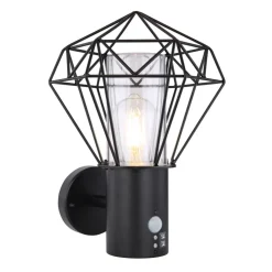 Lampe D'Exterieur Globo Horace Noir, 1 Lumiere, Detecteur De Mouvement